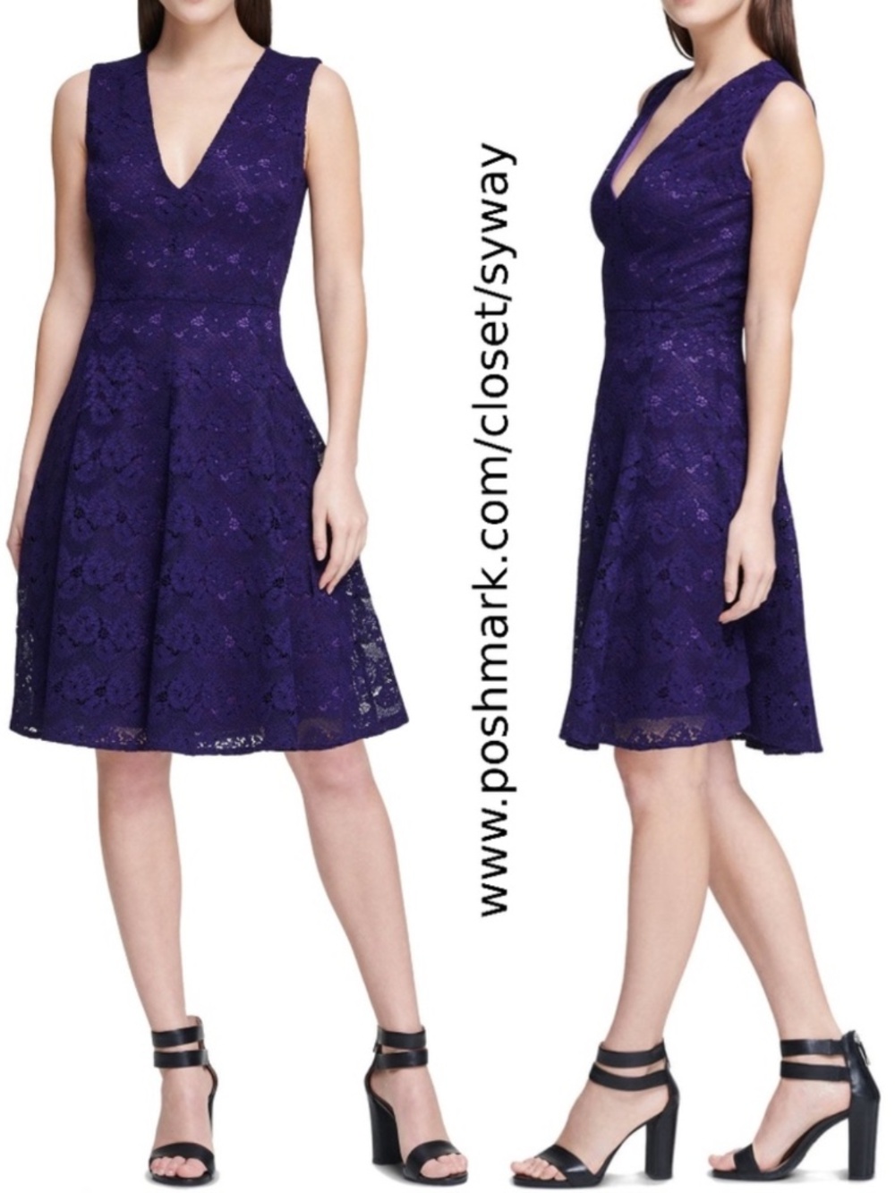 DKNY Floral Lace Fit and Flare Dress